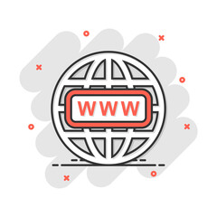 Wall Mural - vector cartoon go to web icon in comic style. globe world sign illustration pictogram. www url busin