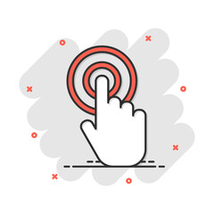 Wall Mural - vector cartoon click hand icon in comic style. cursor finger sign illustration pictogram. pointer bu
