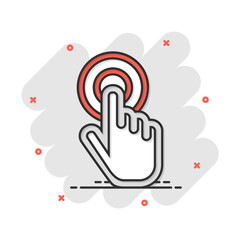 Wall Mural - vector cartoon click hand icon in comic style. cursor finger sign illustration pictogram. pointer bu