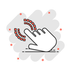 Wall Mural - vector cartoon click hand icon in comic style. cursor finger sign illustration pictogram. pointer bu