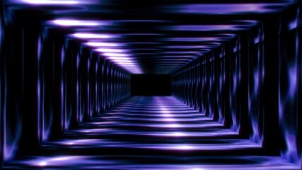 Wall Mural - Abstract background 3D animation moving through shiny metal technical structure tunnel loop
