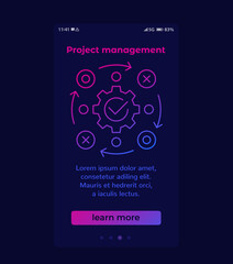 Poster - project management mobile banner with line icon