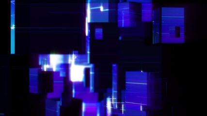 Wall Mural - abstract background 3d animation shiny blocks of digital data flow rotate and transform in space loo