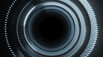 Wall Mural - Abstract background 3D animation moving through shiny metal technical structure tunnel loop