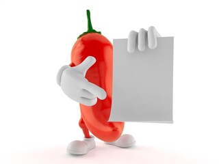 Wall Mural - Hot paprika character holding blank sheet of paper