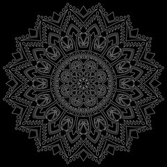 Wall Mural - White outline mandala on a black doodles sketch good mood