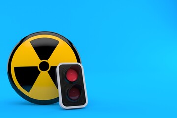 Canvas Print - Radioactive symbol with red traffic light