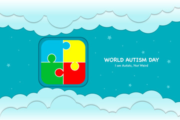 Wall Mural - World Autism Day Papercut Background