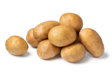 Sticker - Heap of fresh raw Nicola potatoes isolated on white background