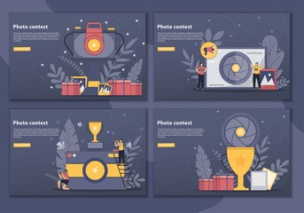 Set of Photo contest vector illustration concept landing page. web page and landing page design for website. Photography competition concept for web banner, website page. Flat style design