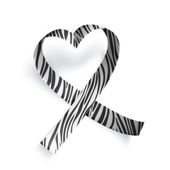 Wall Mural - Symbol of rare disease, realistic heart shaped ribbon with zebra print. Template for awareness day on 28 february, vector illustration.