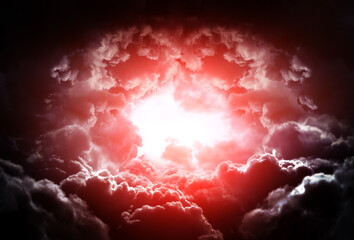 Wall Mural - red cloudscape with a light