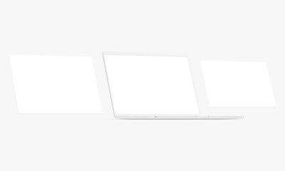 Clay Laptop With Blank Screen and Blank Web Pages. Mockup for Web-Design or Showing Screenshots. Vector Illustration