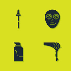 Poster - Set Pipette, Hair dryer, Cream cosmetic tube and Facial mask icon. Vector.