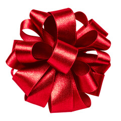 big round bow in red color isolated on white background close up