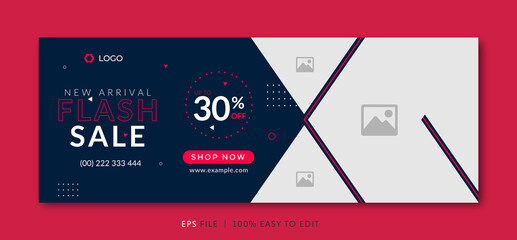 Wall Mural - flash sale facebook cover page timeline web ad banner template with photo place modern layout dark b