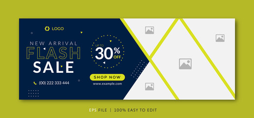 flash sale facebook cover page timeline web ad banner template with photo place modern layout dark b