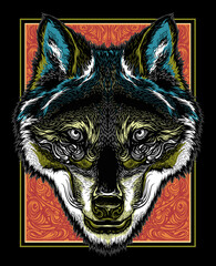 Poster - colorful wolf head hand drawn illustration print design