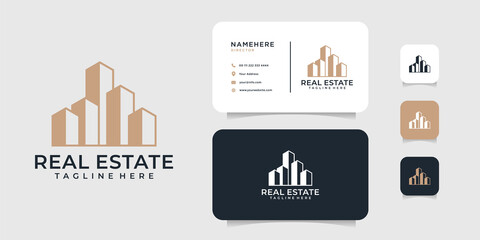 Wall Mural - Company real estate logo and business card design vector illustration