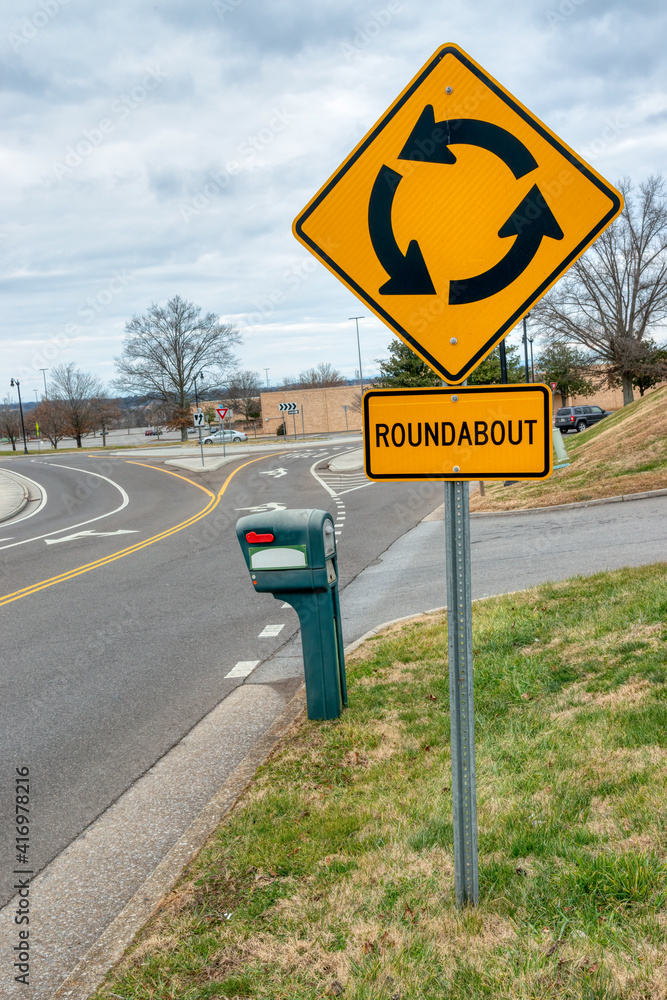 Traffic Roundabout Sign Vertical Format Stock Photo | Adobe Stock