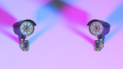 Sticker - two cctv cameras in neon purple lighting