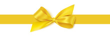Decorative Yellow Bow With Horizontal Yellow Ribbon Isolated On White Background. Vector Stock Illustration.	