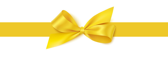 Wall Mural - decorative yellow bow with horizontal yellow ribbon isolated on white background. vector stock illus