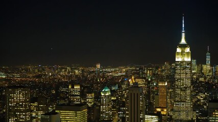Fototapete - Panoramic view on Manhattan at night, New York City.