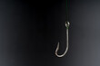 Fishing hook on a black background. trap, catch on, risk. Business concept idea