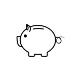 Fototapeta  - Piggy bank line icon in black. Savings money symbol. Simple design. Outline flat style. Financial literacy concept. Isolated on white background. For app or web Vector EPS 10.