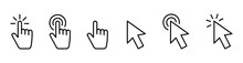 Hand Pointer Icons. Pointer Click. Cursor Arrow Icon. Clicking Finger. Computer Mouse Click. Vector Illustration.