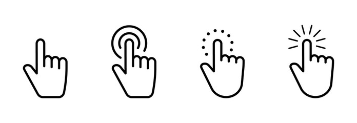 Wall Mural - hand pointer icons. pointer click. cursor icon. clicking finger. computer mouse click. vector illust