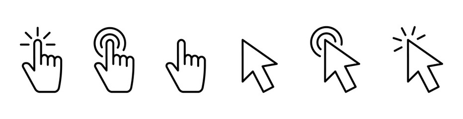 Wall Mural - hand pointer icons. pointer click. cursor arrow icon. clicking finger. computer mouse click. vector 