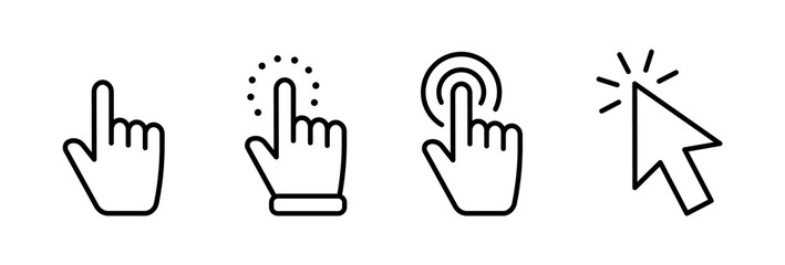 Wall Mural - hand pointer icons. pointer click. cursor arrow icon. clicking finger. computer mouse click. vector 