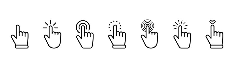 Wall Mural - hand pointer icons. pointer click. cursor icon. clicking finger. computer mouse click. vector illust