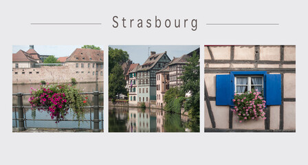 Wall Mural - Collage of various view of Strasbourg in France