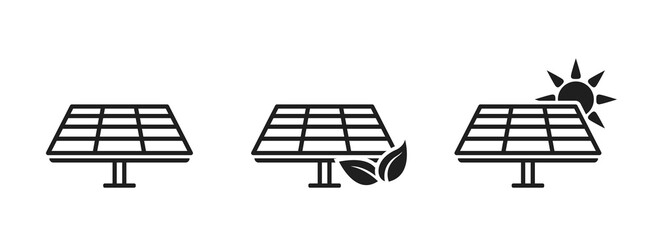 solar panel line icon set. eco friendly industry. environment, sustainable, renewable and alternative energy symbol