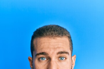 Canvas Print - Young caucasian man showing head and half face depressed and worry for distress, crying angry and afraid. sad expression.