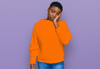 Poster - Young african american woman wearing casual clothes thinking looking tired and bored with depression problems with crossed arms.