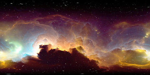 Wall Mural - 360 degree space nebula panorama, equirectangular projection, environment map. hdri spherical panora