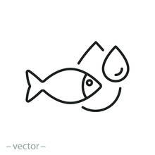 Fish Oil Icon, Omega 3 Dietary Supplement, Multivitamin Fatty Drop, Thin Line Symbol On White Background - Editable Stroke Vector Illustration