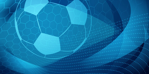 Wall Mural - Football or soccer background with big ball in blue colors