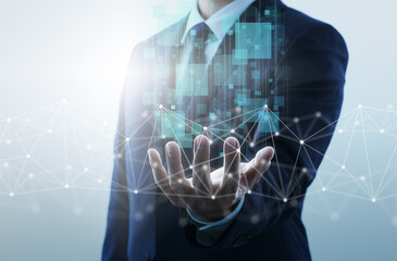 Leinwandbilder - Analyst and data network. Getting information via internet. Businessperson and network structure.