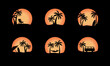 set of sunset in beach and summer holiday vacation silhouette