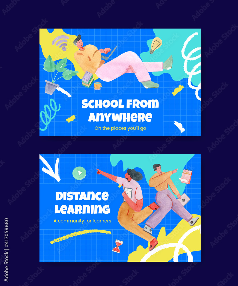 Facebook template with online learning concept design for social media ...