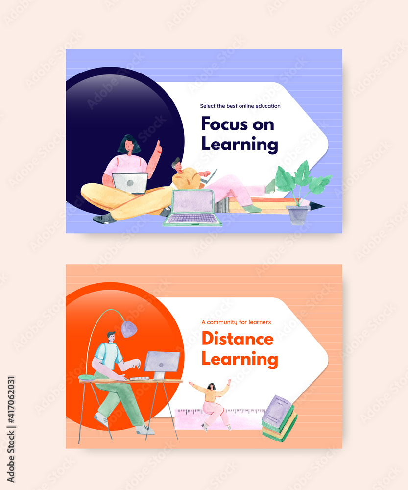 Facebook template with online learning concept design for social media ...