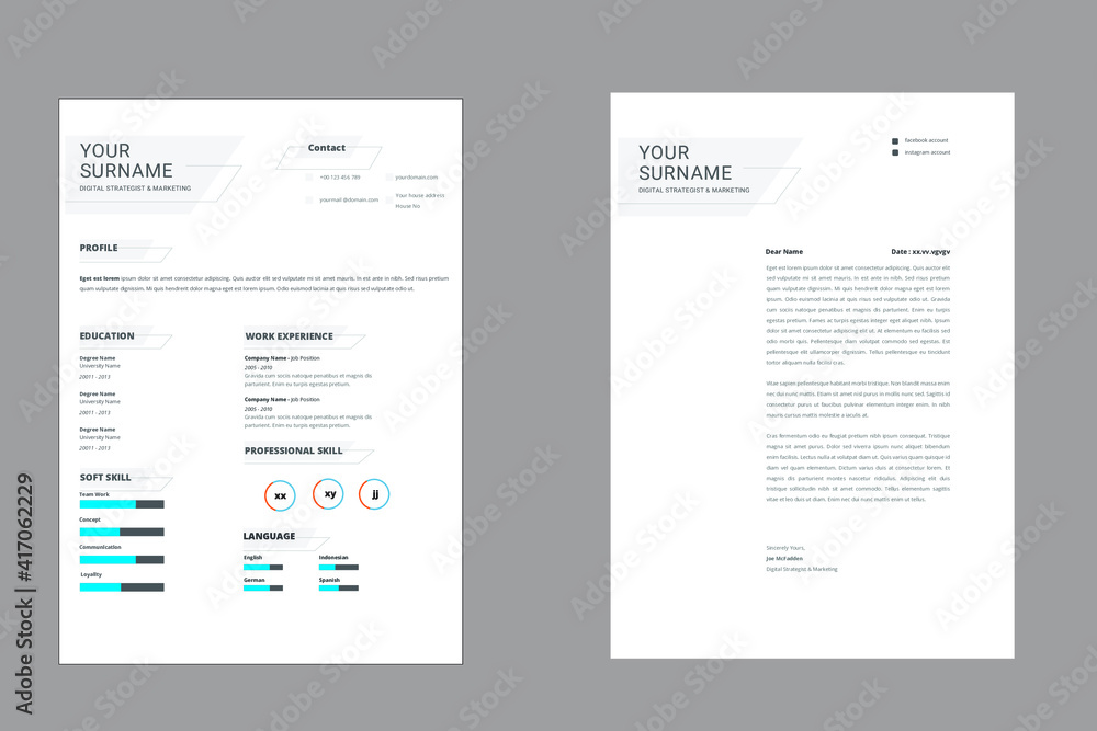 Professional Resume Template Vector Design Stock Vector | Adobe Stock
