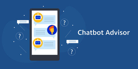 Wall Mural - chatbot solving customer problem with intelligent smart advice and answer. flat design web banner ve