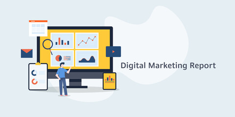 Wall Mural - concept of businessman diagram analysis with graph and charts displaying on dashboard, business data