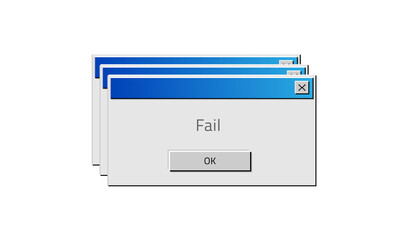 Fototapete - Old computer window. Popup fail. Square frame with operating system error message and buttons. Pixel interface design of program notification. Warning information about software bug. Vector failure